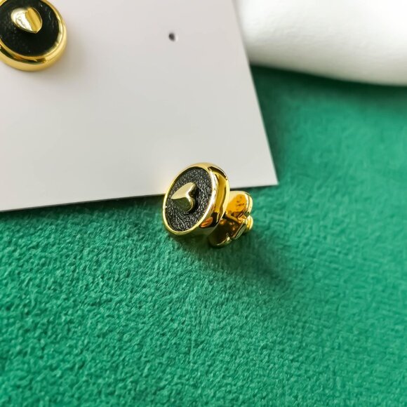 KATE SPADE Heartful Gold Black Stud Earrings NEW - Picture 3 of 3